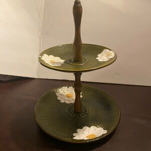 Vintage green daisy tiered server